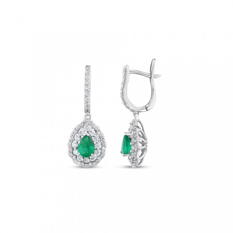 2.34 ct. Pırlanta Doğal Zümrüt Küpe