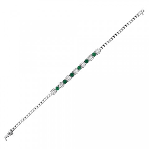 2.36 ct. Pırlanta Baget Doğal Zümrüt Bileklik
