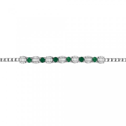 2.36 ct. Pırlanta Baget Doğal Zümrüt Bileklik
