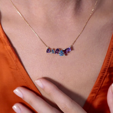 2.97 ct. Pırlanta Renkli Kolye