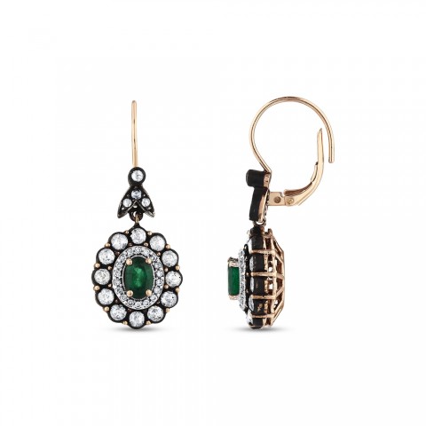 3.36 ct. Elmas Doğal Zümrüt Küpe
