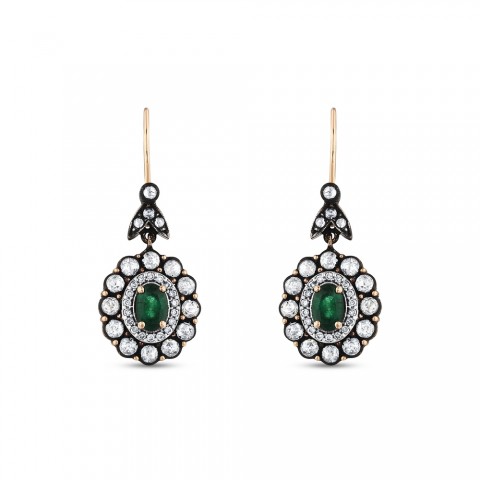 3.36 ct. Elmas Doğal Zümrüt Küpe