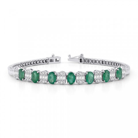3.73 ct. Pırlanta Baget Doğal Zümrüt Bileklik