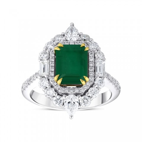 3.91 ct. Pırlanta Baget Doğal Zümrüt Yüzük