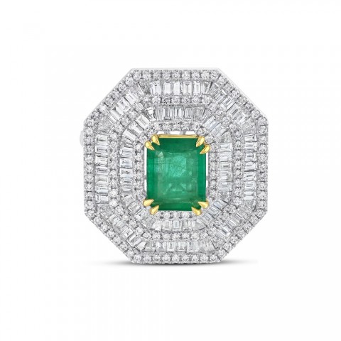 3.92 ct. Pırlanta Baget Doğal Zümrüt Yüzük