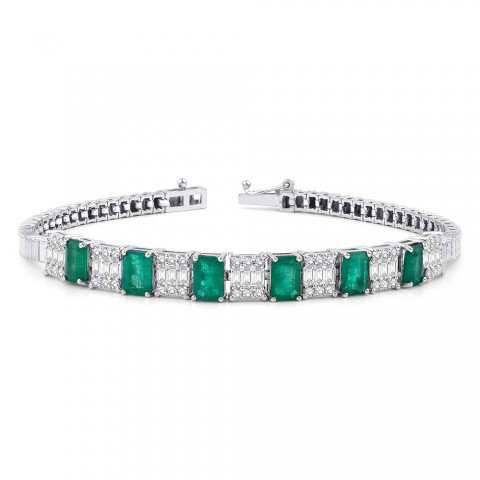 4.63 ct. Pırlanta Baget Doğal Zümrüt Bileklik