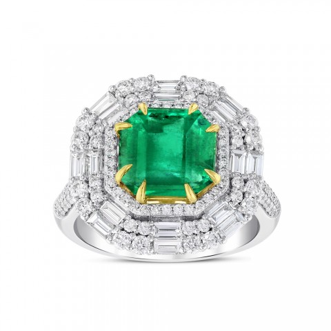 5.05 ct. Pırlanta Baget Doğal Zümrüt Yüzük