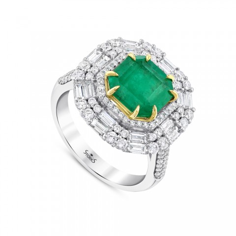 5.05 ct. Pırlanta Baget Doğal Zümrüt Yüzük