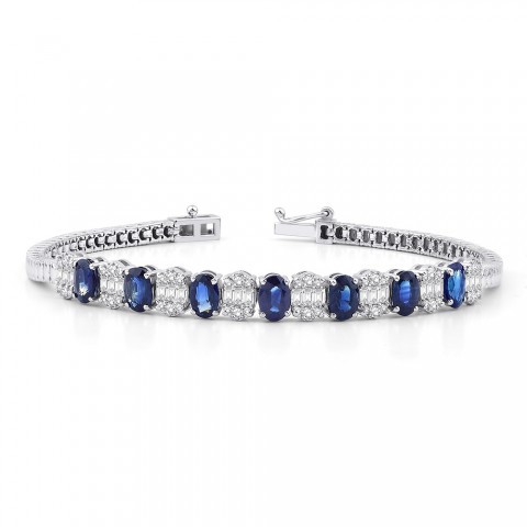 5.46 ct. Pırlanta Baget Doğal Safir Bileklik