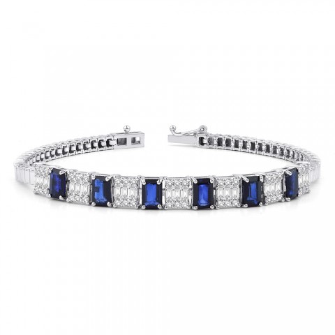 6.20 ct. Pırlanta Baget Doğal Safir Bileklik