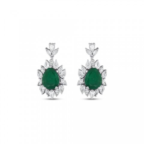 6.98 ct. Pırlanta Doğal Zümrüt Küpe