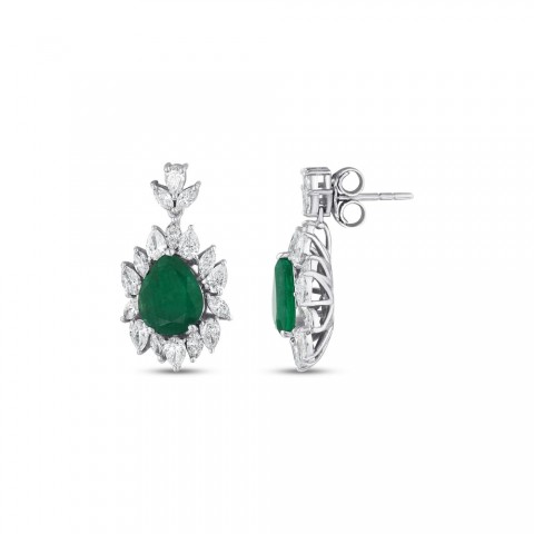 6.98 ct. Pırlanta Doğal Zümrüt Küpe