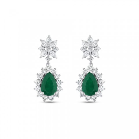 8.73 ct. Pırlanta Doğal Zümrüt Küpe