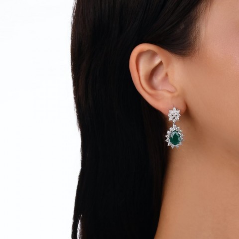 8.73 ct. Pırlanta Doğal Zümrüt Küpe
