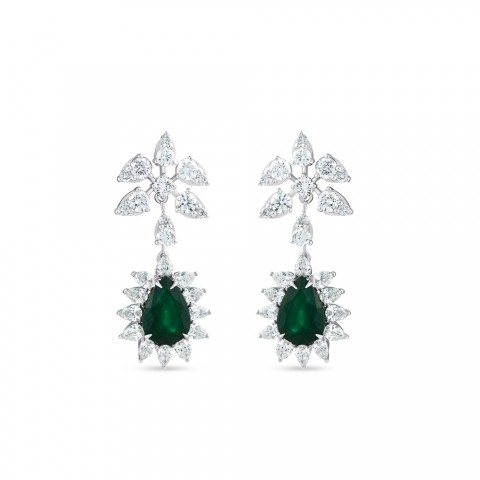 9.47 ct. Pırlanta Doğal Zümrüt Küpe